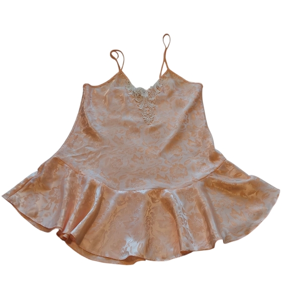 Saks Fifth Avenue Vintage Nightie Babydoll Chimese Lace Trim Flirty L Peach - Picture 3 of 10